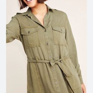 Anthropologie Cloth & Stone Eryn Utility Shirtdress Belt Army Green‎ Safari XS